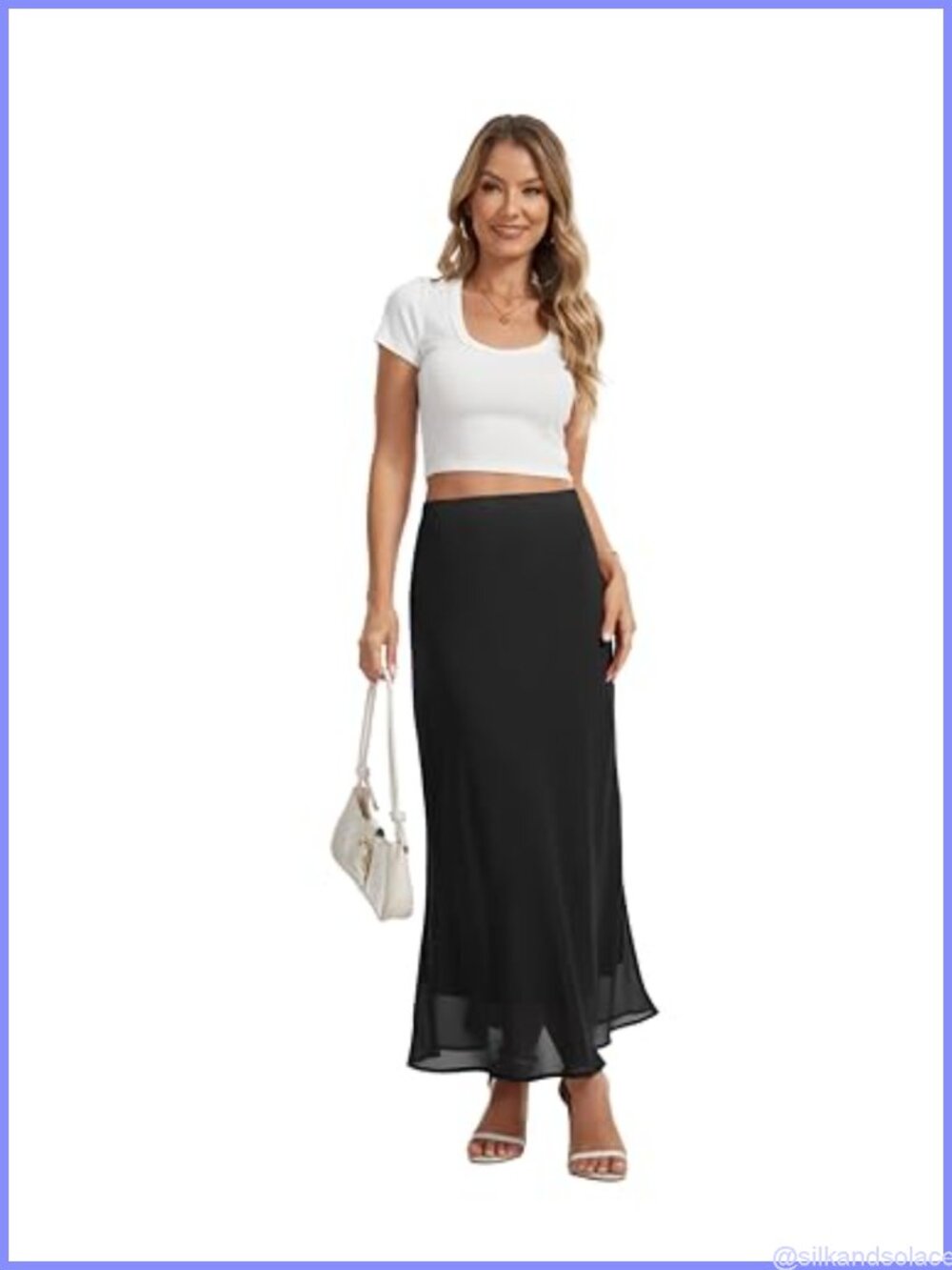 Chiffon Maxi Skirt High Waist A-Line Flowy Midi Skirt with Lining Business - Picture 2 of 5